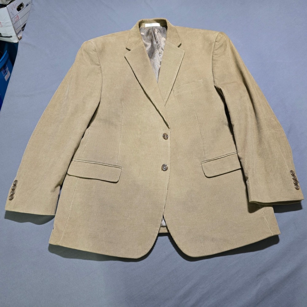Chaps Corduroy Blazer Mens 46R Tan Paisley Lined Two Button Sport Coat Jacket